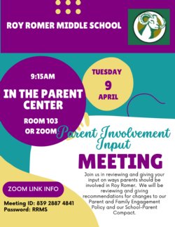 Flyer for Parent Involvement Input Meeting (Zoom information in \"Details\" section above)